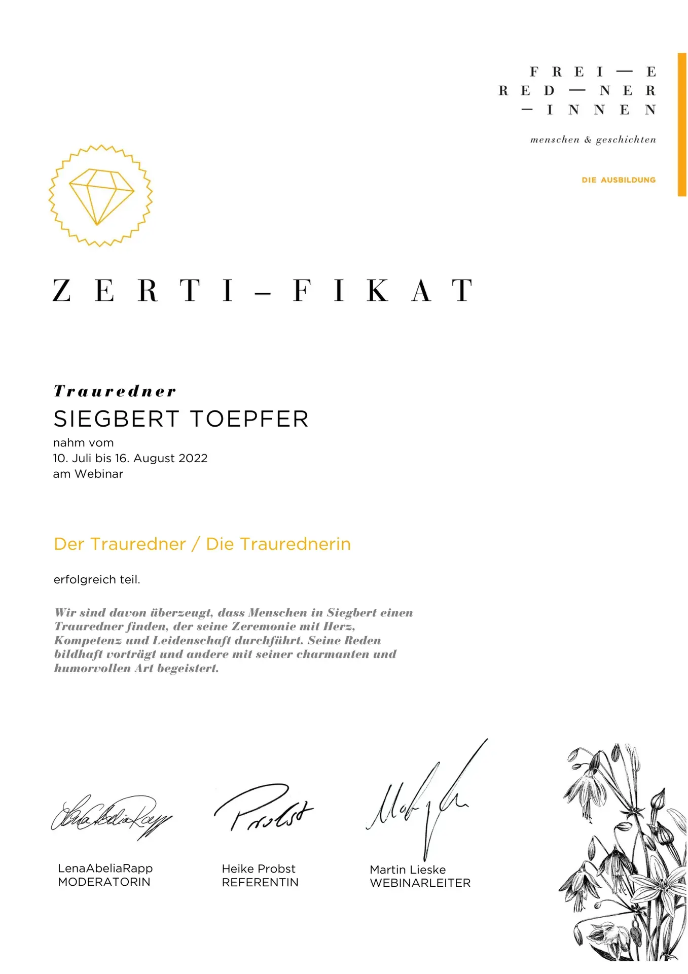 Trauredner-Zertifikat_Siegbert Toepfer